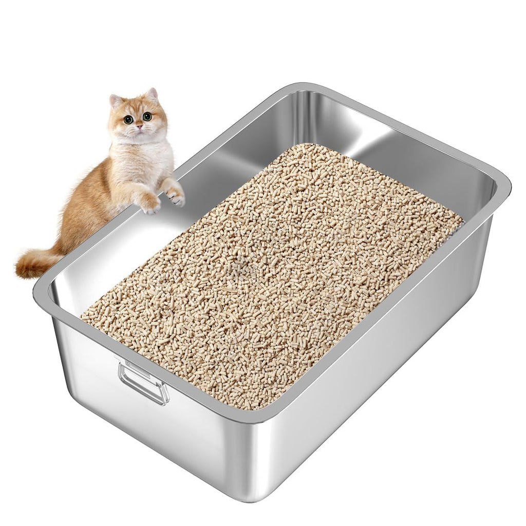 TSAYAWA Stainless Steel Cat Litter Box (19.7"L x 13.8"W x 5.9"H) Metal Cat Litter Boxes for Kitty Rabbit No Smell Cat Litter Box Medium Low Entry Litter Box for Senior Cats Non Stick Easy to Clean