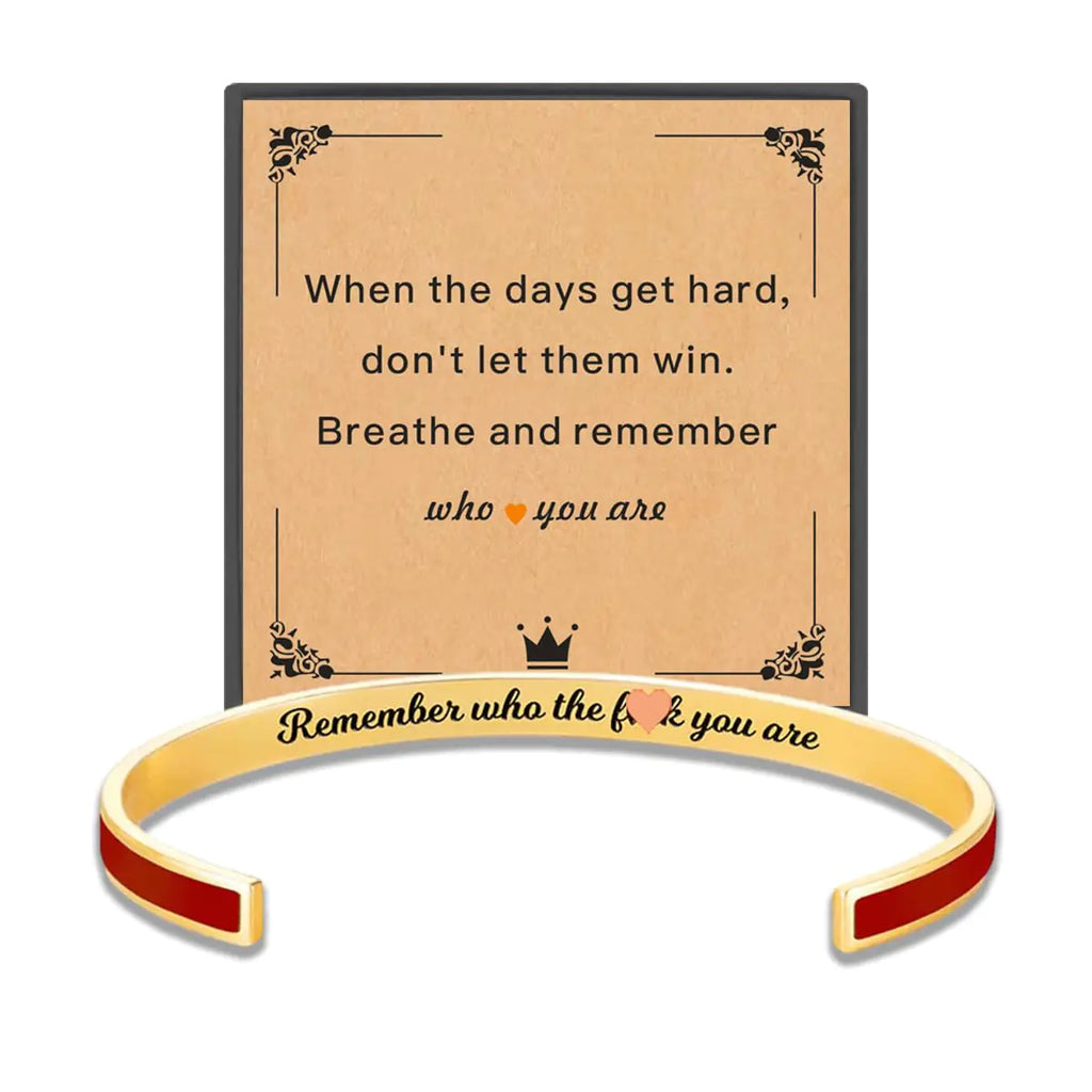 APIUWOXE Remember Who The You Are Motivational Cuff Bracelet for Women Stainless Steel Color Inspirational Bangle Bracelets with Engraved Hidden Message Jewelry for Sisters BFF Friends Gifts GR