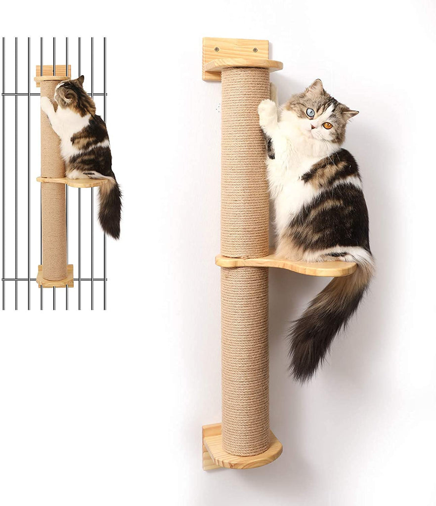 FUKUMARU Cat Activity Tree with Scratching Posts Wall Mounted Jute Scratcher Pine Hammock
