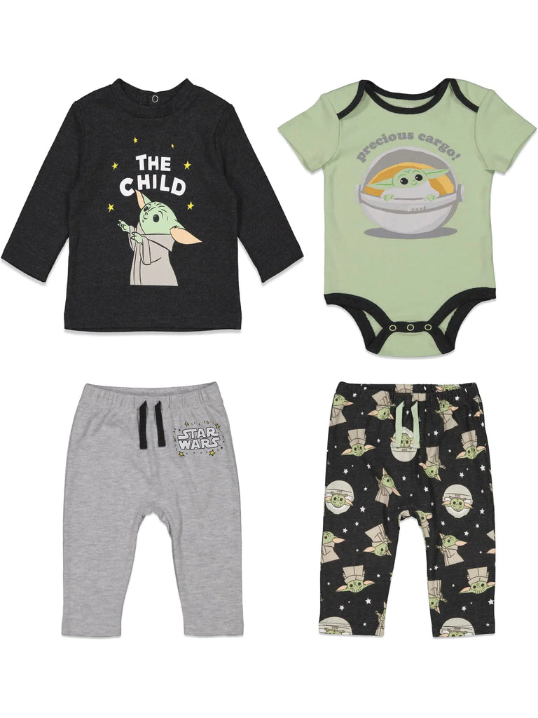 STAR WARS The Mandalorian The Child Baby Boys 4 Piece Layette Set: Bodysuit T-Shirt Pants Mix N Match 24 Months - My Store
