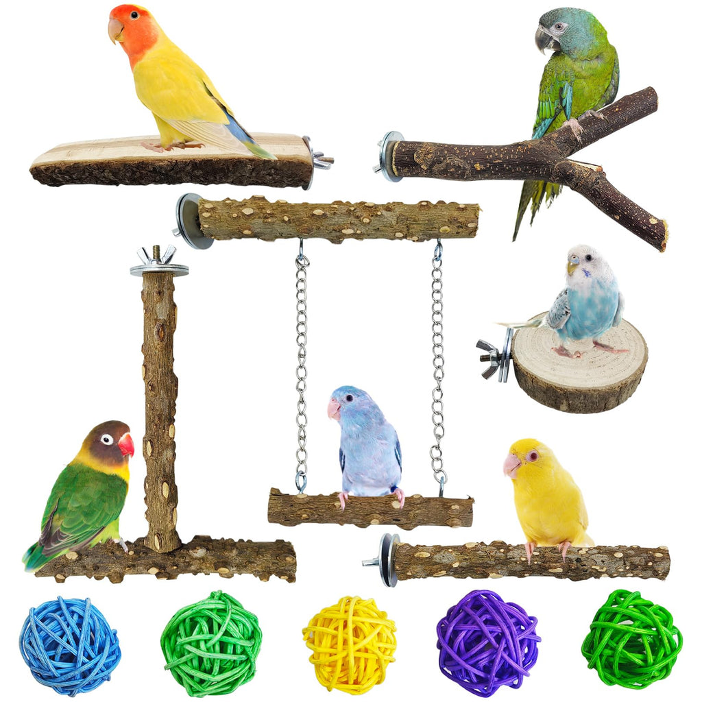 kathson Natural Bird Perches Wood Bird Flat Perch Parrot Swing Parakeet Platform Chew Toys Paw Grinding Stick Cage Accessories Exercise Toy for Cockatiels Budgies Lovebirds Conures Finches