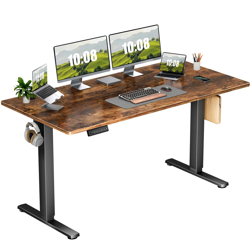 Sweetcrispy Standing Desk Adjustable Height 63inch Electric Sit Stand up Desk for Home Office Modern Rising Work Table for Computer Laptop Lift Gaming Desk Sturdy Ergonomic Workstation Rust Brown