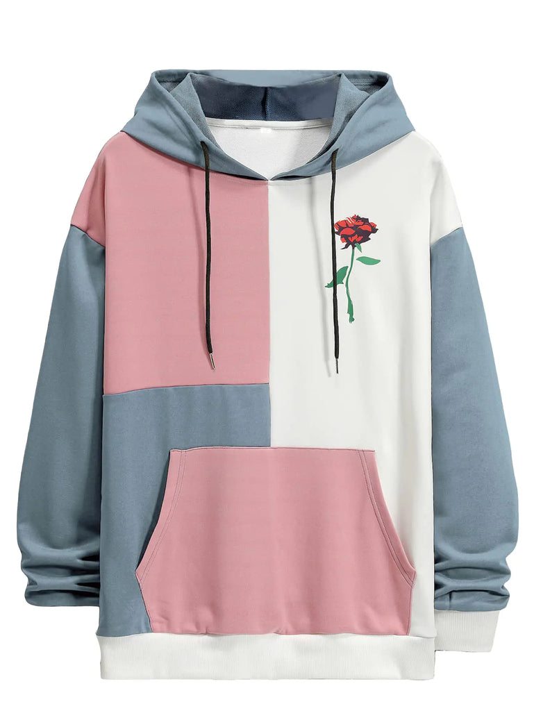 WDIRARA Mens Color Block Graphic Hoodies Long Sleeve Hooded Sweatshirt Tops Multicolor S