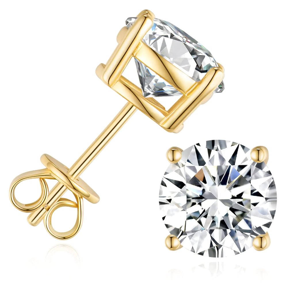 1-6CT Moissanite Stud Earrings for Women C4P Setting D Color 925 Sterling Silver Earrings with Certificate of Authenticity (6CT Gold Plated)