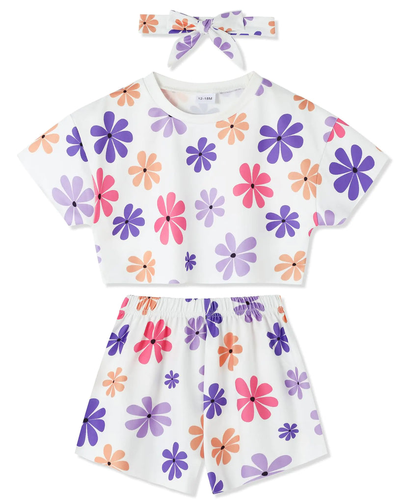 WESIDOM Toddler Girl Clothes Baby Girls Outfits 6M-5T Summer Floral Print Shirt+Shorts+Headband 3pcs Baby Clothing - My Store