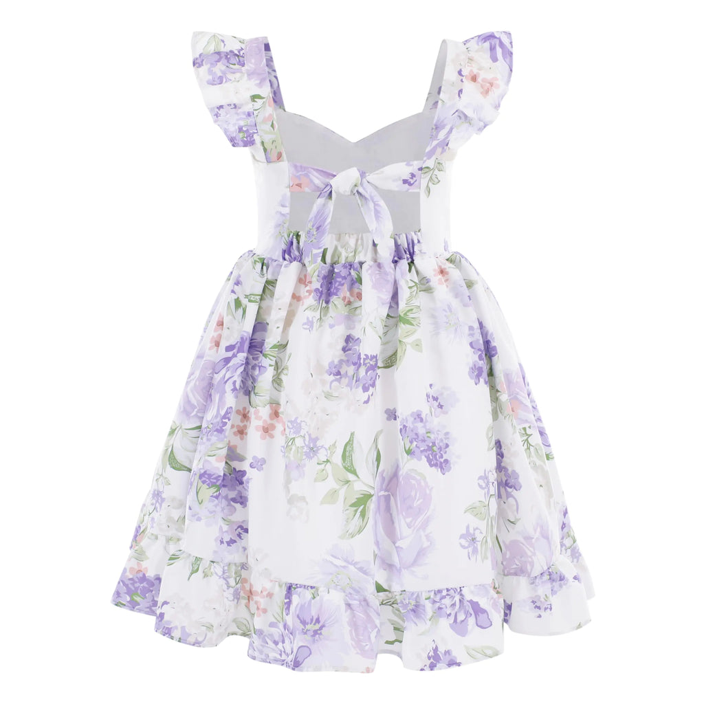 Flofallzique Toddler Floral Dress Summer Vintage Tie-Back Little Girls Tea Party Clothes(2 Years Lilac) - My Store