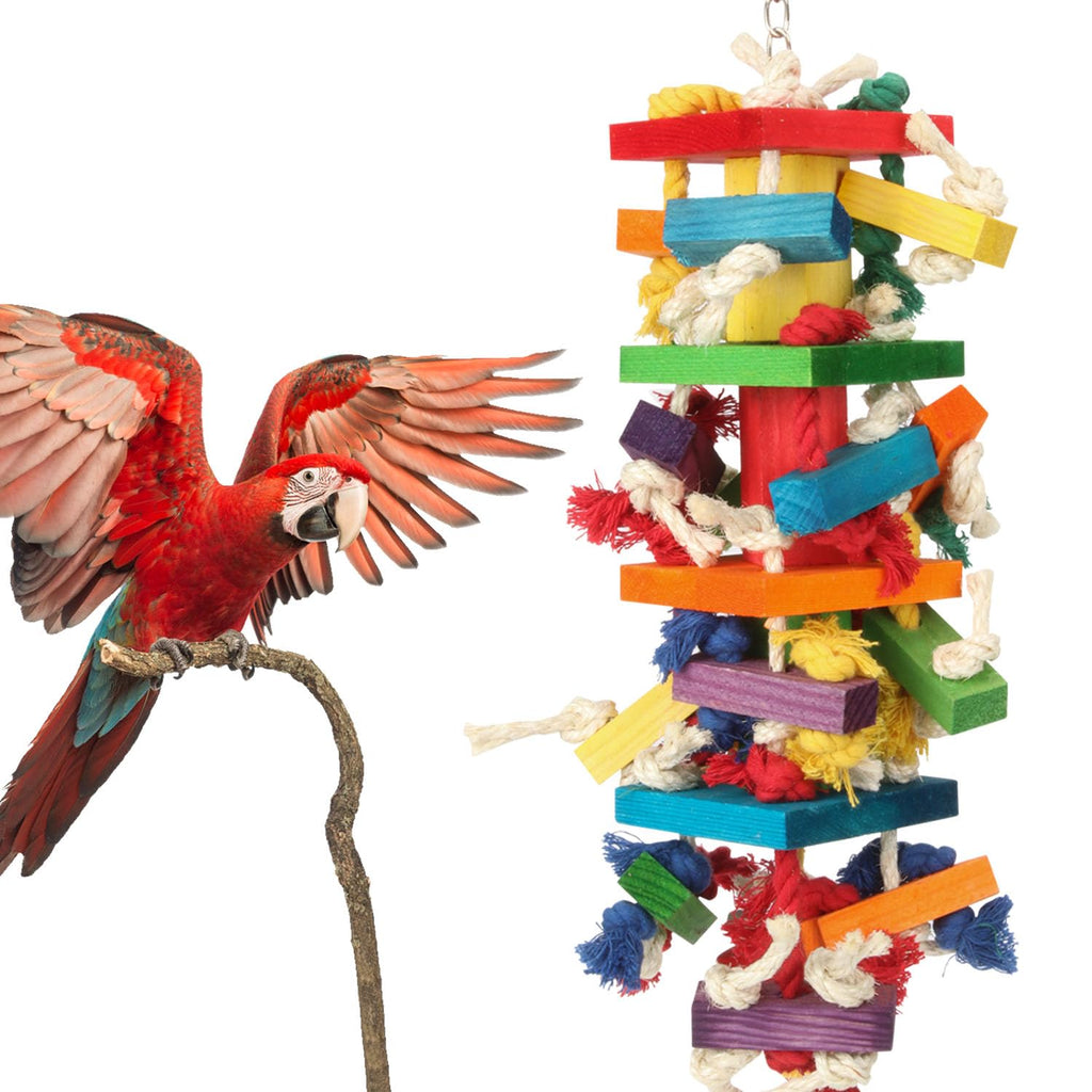 GATMAHE Macaw Toys Extra Large Parrot Toys Bird Toys for Parrots African Grey Amazon Parrots Parakeet Natural Wooden Block Toy for Climbing Chewing Unraveling and Preening (Large)