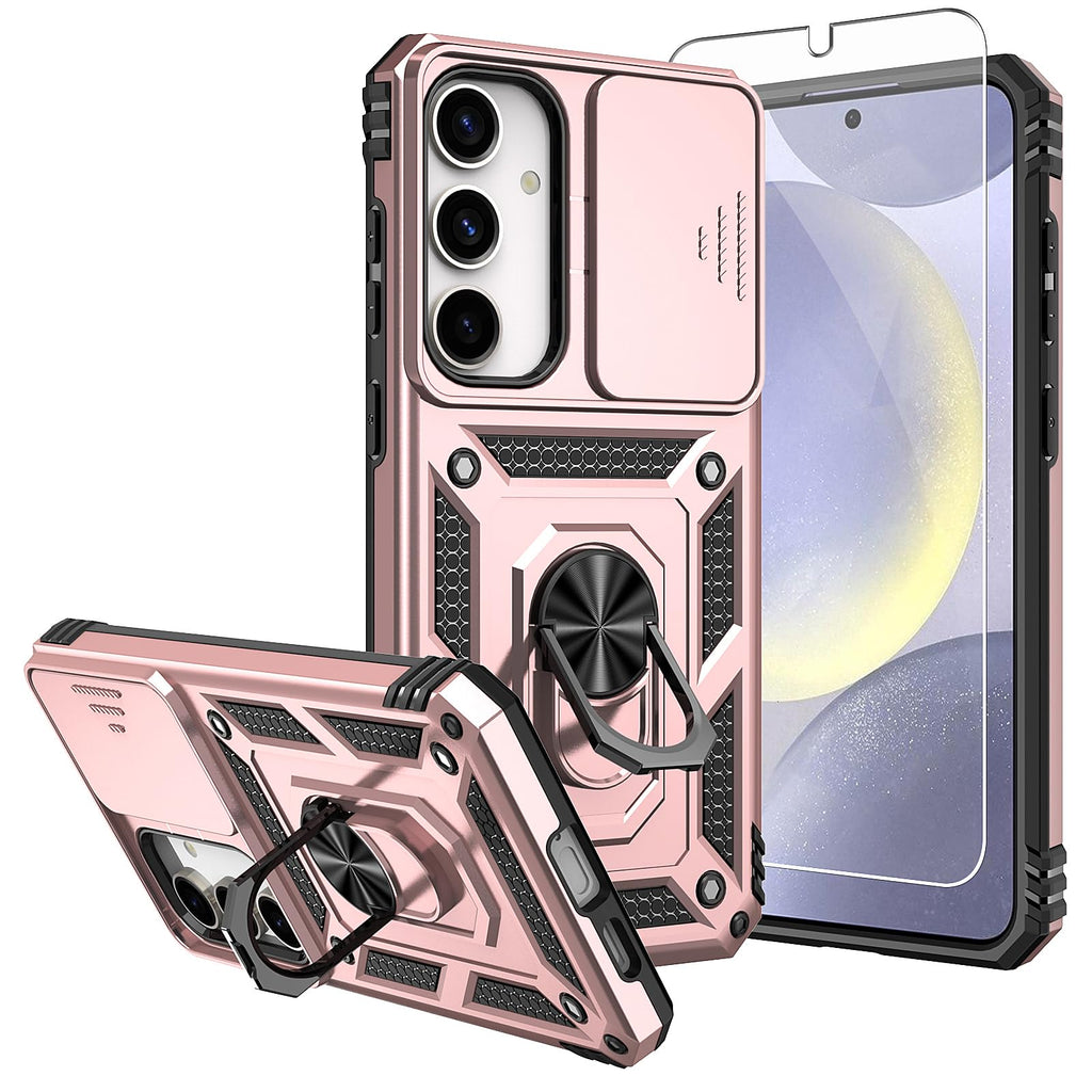 for Galaxy S24 Plus CaseSamsung Galaxy S24 Plus Casewith Screen Protectors and Camera Cover[Military Grade] 16ft.Drop Tested Cover with Magnetic Kickstand Protective Case for S24 Plus Rose Gold