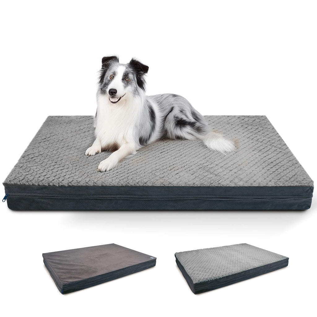 Reversible Waterproof Orthopedic Dog Beds for Extra Large Dogs XLarge Dog Beds with Removable Washable Cover Egg Crate Foam Pet Mat for Dogs Weighing Up to 100 lbs Dark Gray