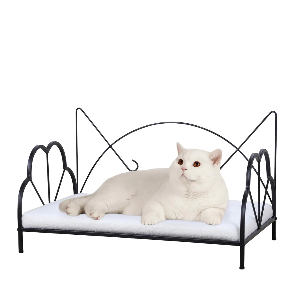 AFBKSS&BB Metal Cat Beds Dog Sofas Medium & Small Pet Beds Strong Iron Frame Pet Sofas with Washable Cover (White)
