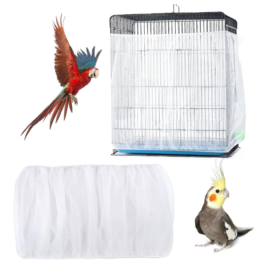 Bird Cage Seed Catcher Bird Cage Net Cover Adjustable Bird Cage Netting Seed Catcher for Bird Cages Seed Catcher Guard Net Cover Bird Cage Skirt for Parrot Parakeet Macaw Round Square Cages - White