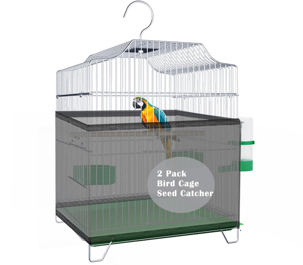 LWFCOEE Bird Cage Seed Catcher 2 Pack Birdcage Skirt Guard Adjustable Soft Nylon Mesh Bird Cage Netting Cover for Round Square Medium Bird Cages Circumference 40-60 Inch Black