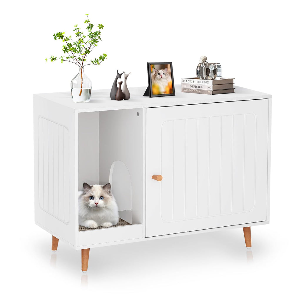 ZERDER Cat Litter Box Enclosure Hidden Litter Box FurnitureWooden Cat Washroom FurnitureCat HouseFit Most Cat and Litter BoxWhite