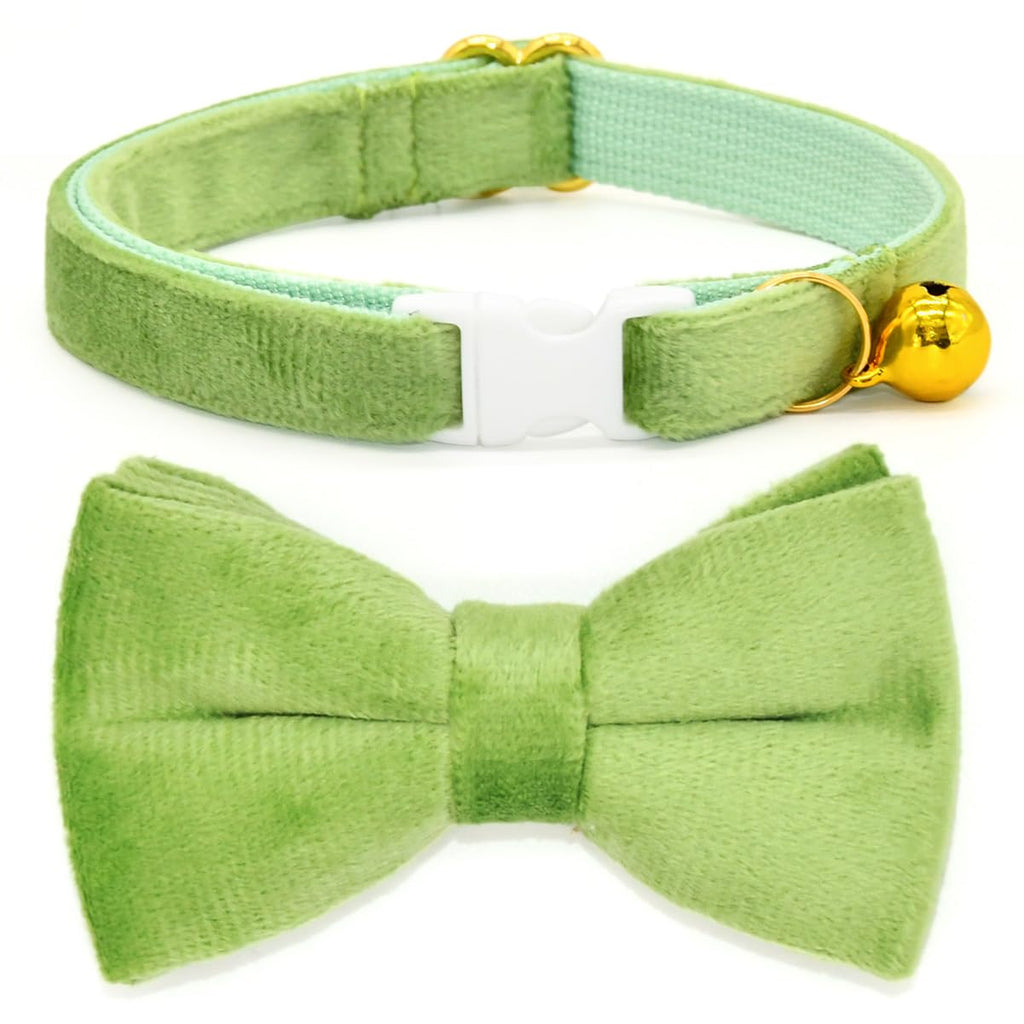Kamercy Cat Collars with Bowtie Sage Green Velvet Cat Collar Safety Breakaway Cat Collar