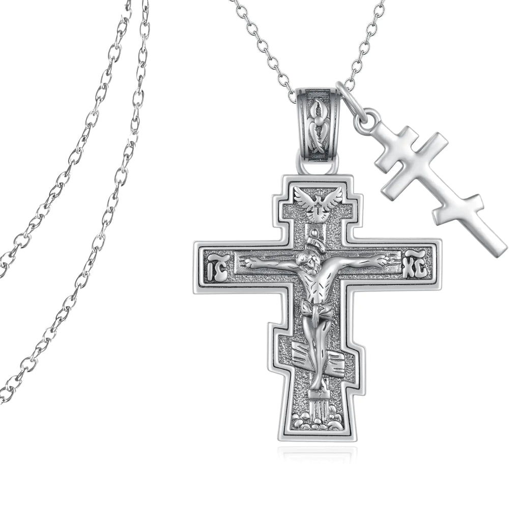 Orthodox Cross Necklace Sterling Silver Crucifix Necklace Men Orthodox Christian Jewelry for Men Women