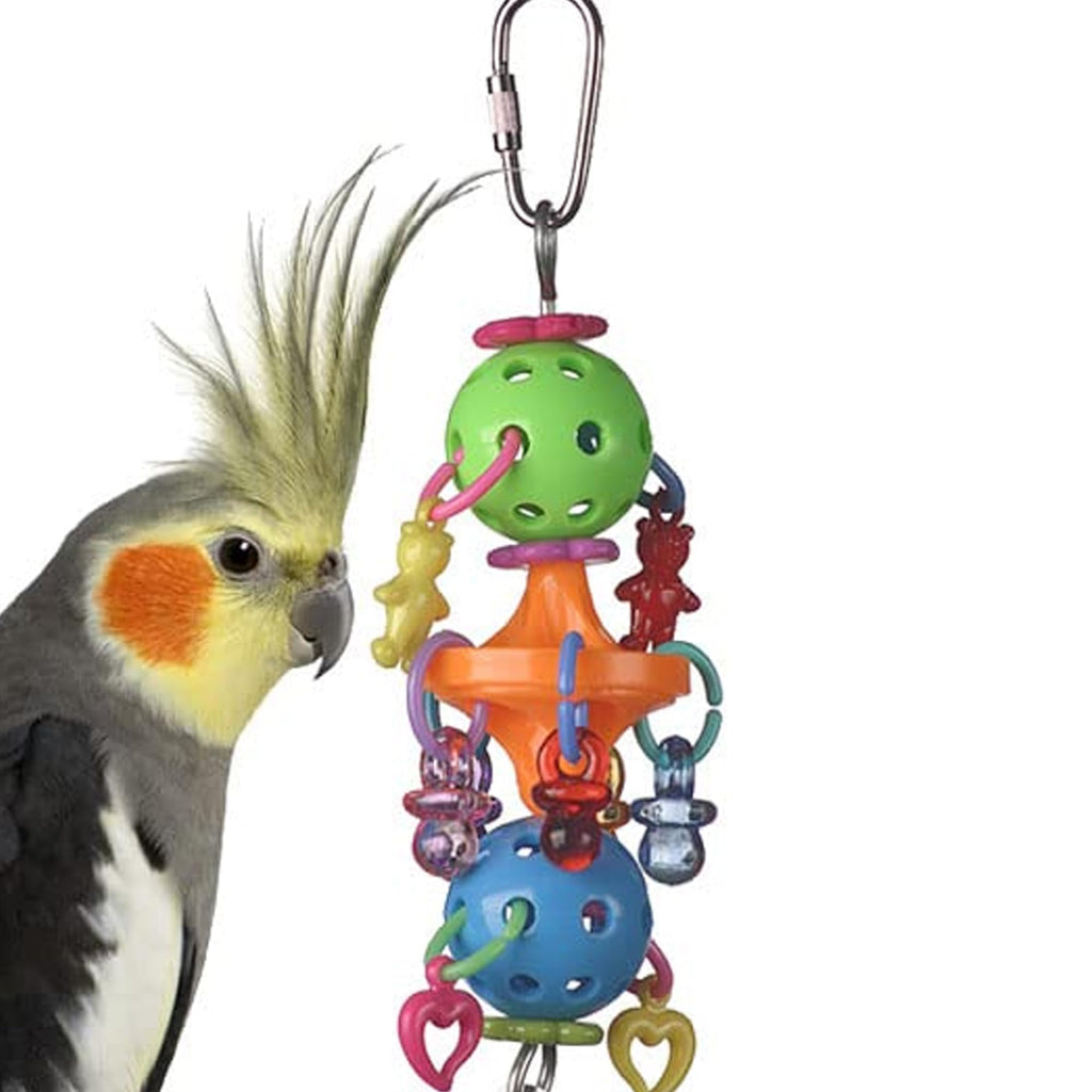 Super Bird Creations SB1083 Binky Bop Bird Toy - Engaging Enrichment Toy for Parrotlets Parakeets Cockatiels Toys Small Plastic Bird Toys with Charms Ideal for Medium Bird Size 7.5" x 1.5"