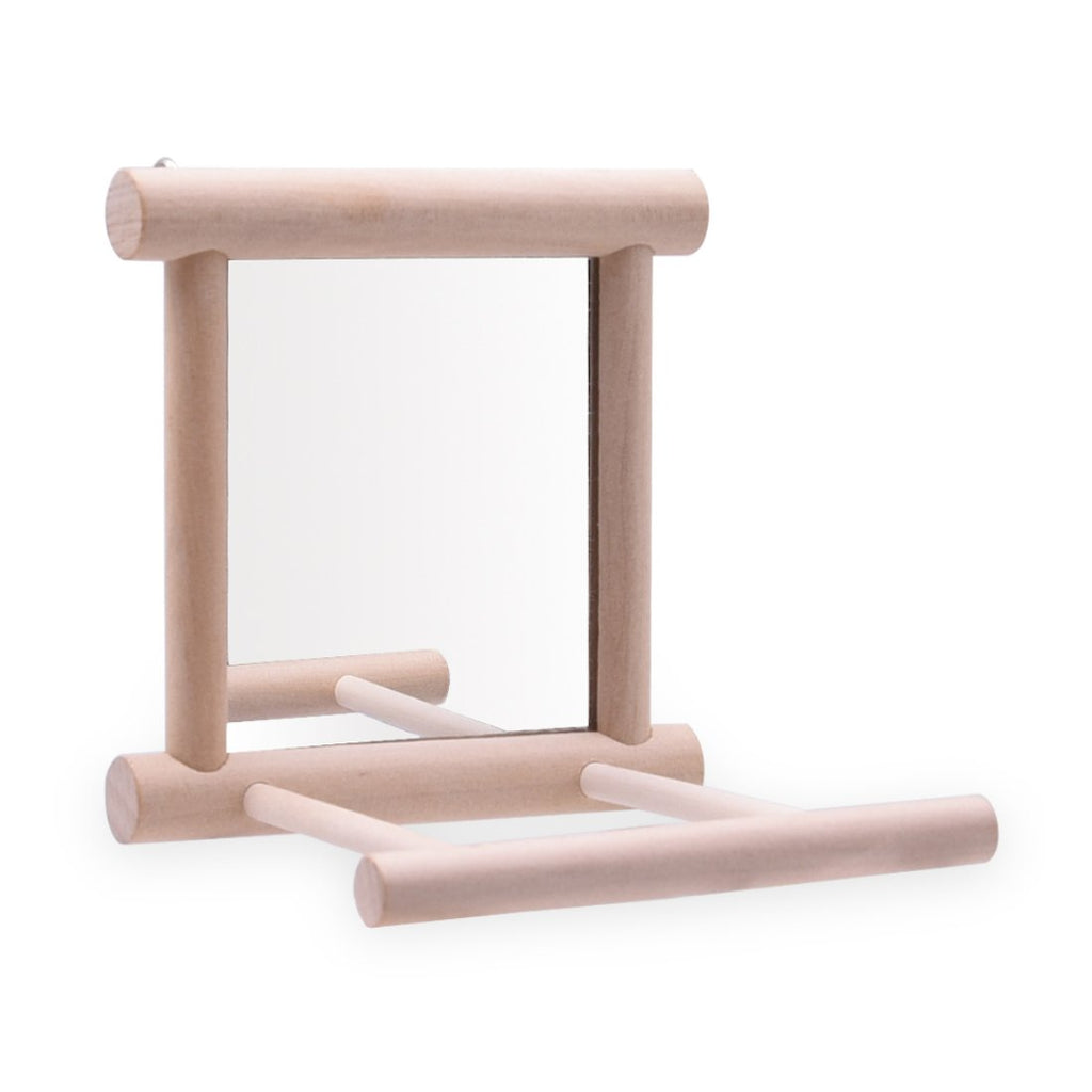 HANZE Bird Mirror with Swing Hummingbird Swing Bird Perches for Parrots Stand Wooden Swing Toy for Macaws Lovebird Cockatoo Parakeet Conure Finch Cockatiels