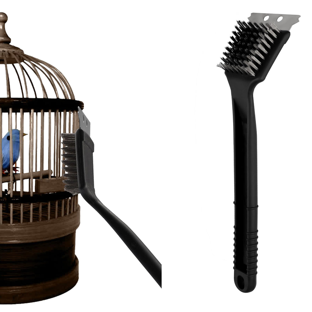 Evenpop Bird Cage Brush Stainless Steel Long Handle Bird Droppings Cleaning Brush with Scraper Bird Cage Cleaner for Cleaning Bird Parrot Pet Cages Kennels Perches Birdcage Accessory