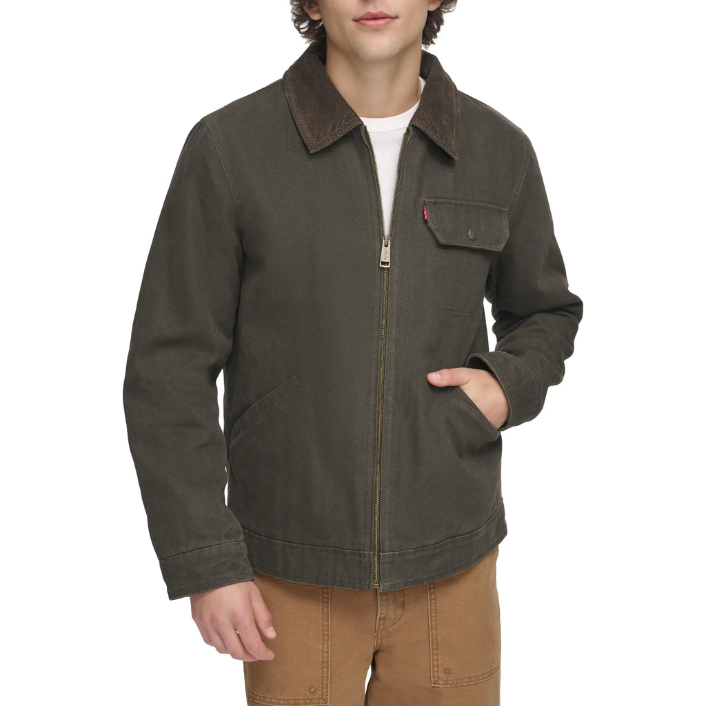 Levis Mens Cotton Field Jacket With Corduroy Collar Olive Small
