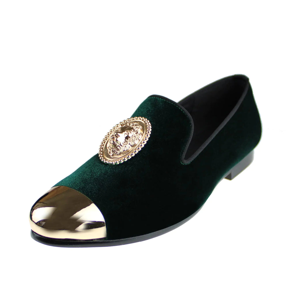Harpelunde Slip On Lion Emblem Wedding Dress Shoes Cap Toe Tuxedo Velvet Loafers (Green Adult Men Numeric_7 Numeric us_Footwear_Size_System Medium)
