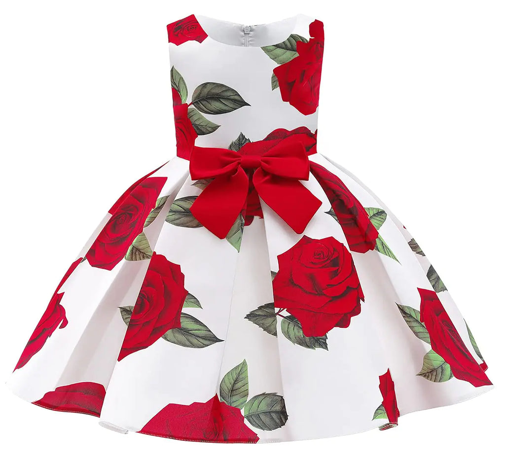 NSSMWTTC Flowers Girls Summer Dresses Kids Christmas Toddler Floral Printed Party Dress Size 3T(White+Red3Y) - My Store
