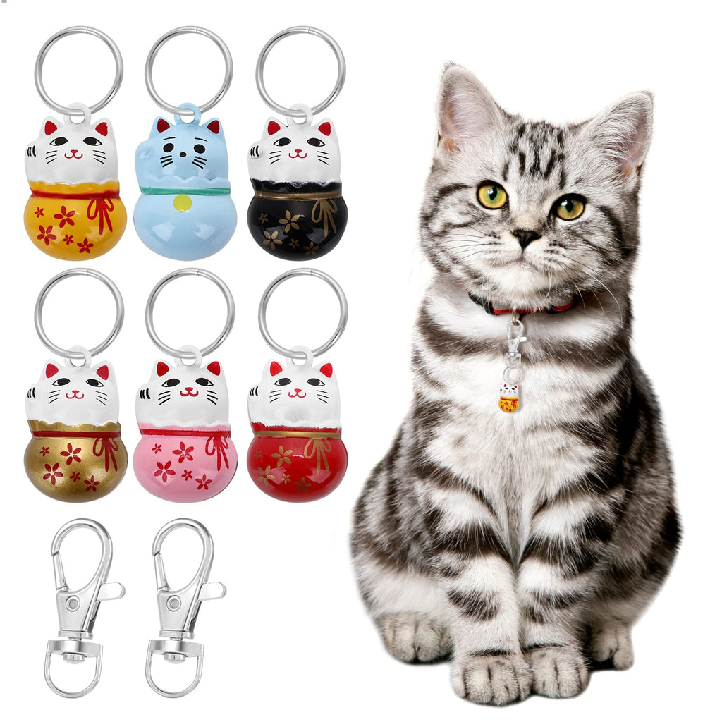 TIESOME Cat Collar Bells 6pcs Fortune Cat Tiny Bells for Kittens Training Loud Bells with Breakaway Buckle for Cat Necklace Pendant Cat Collar Bells for Lucky with Key Rings