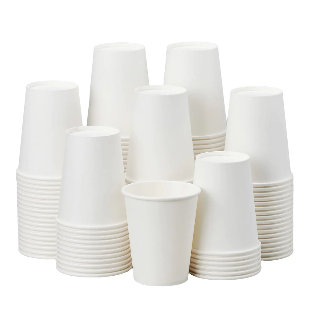 METAPRINT 100 Pack Paper Cups 8 oz Disposable Coffee Cup White Paper Cups Hot Beverage Drinking Cup for Party Travel and Event