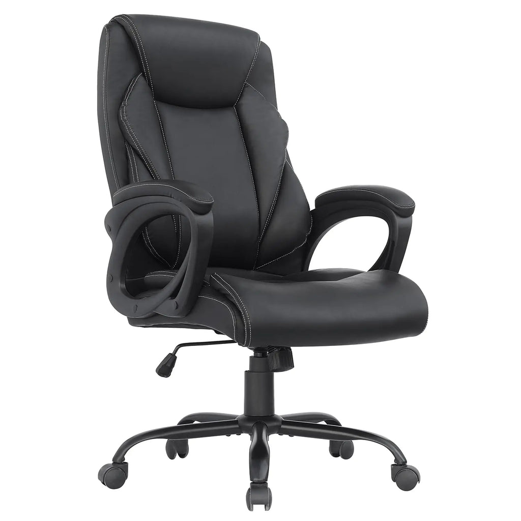 ELABEST Ergonomic Office ChairBig and Tall Leather Office ChairComfortable Executive Office ChairHigh BackComputer Desk Chair Modern Office ChairComfy Office Chair with Padded Armrests Black