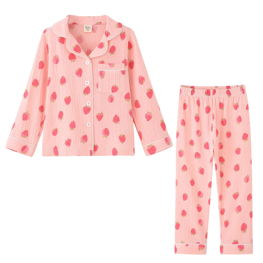 ACESTAR Toddler Baby Girl Pajama Set Boys Long Sleeve 100% Cotton Sleepwear 2 Piece Pjs Set for Kid - Button Down Loungewear (Pink Strawberry 5T) - My Store