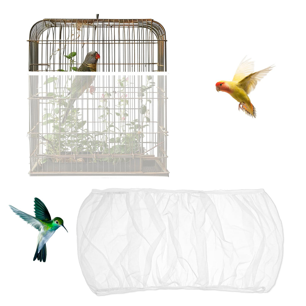 Large Bird Cage Net Bird Cage Seed Catcher Universal Bird Cage Cover Skirt Adjustable Soft Airy Nylon Mesh Net Birdcage Skirt Guard for Parrot Parakeet Macaw Round Square Cages (White)