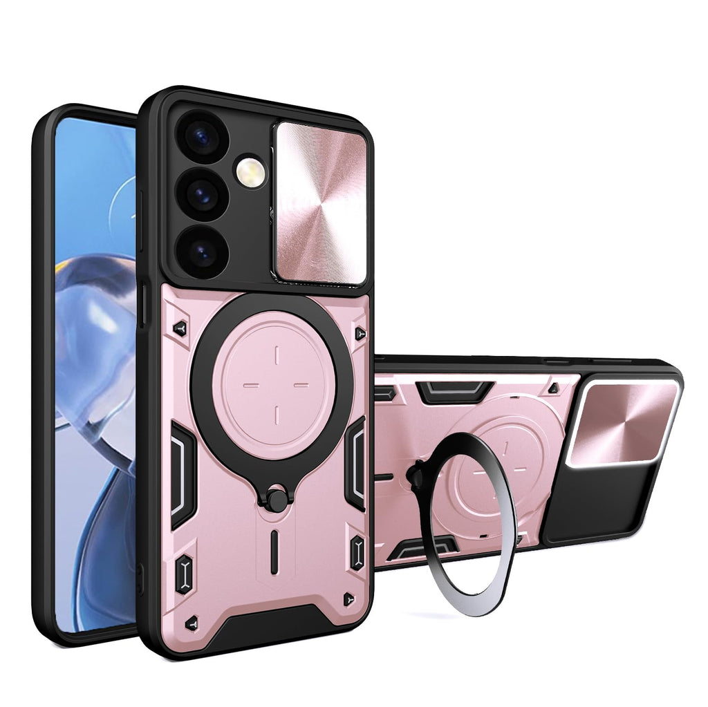 Galaxy S24 Plus Case [with 360°Kickstand] Support Magnetic Car Mount [Shock Absorption] Sliding Camera Heavy Duty Protection Cover for Samsung Galaxy S24 Plus (Rose Gold Galaxy S24 Plus)