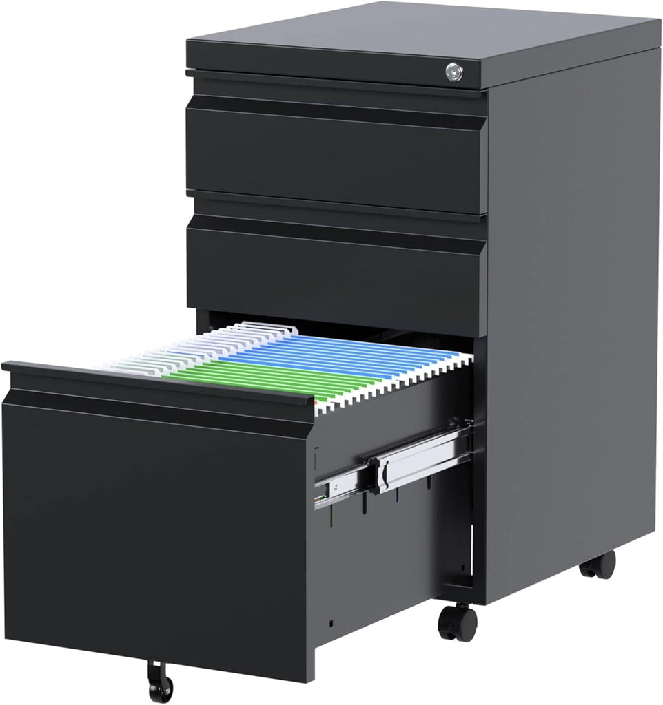 3 Drawer Mobile File Cabinet, Fully Assembled Office File Cabinets,Letter Legal A4 Size Drawer,Black - My Store