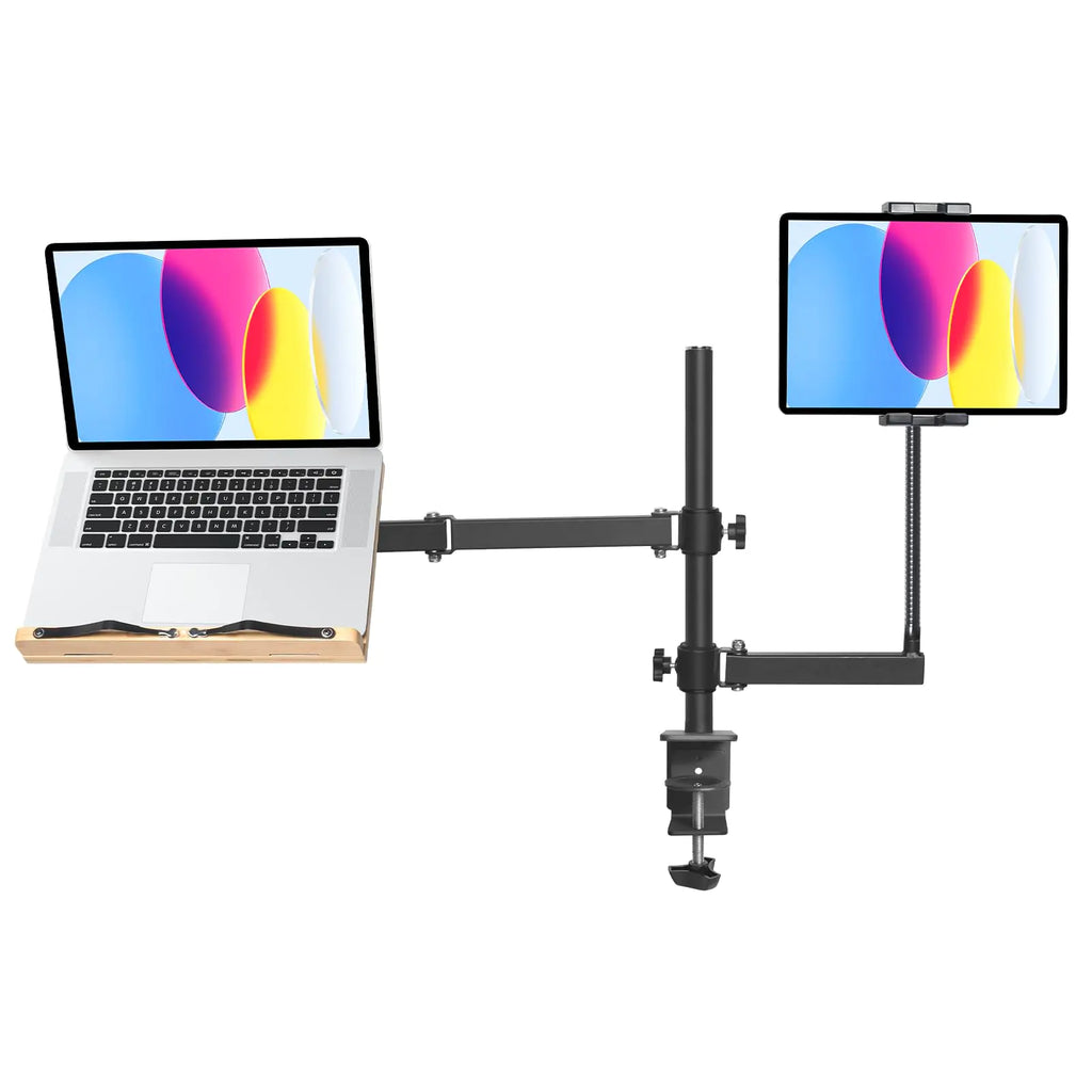 wishacc Laptop Stand clamp Mount with Gooseneck Tablet Holder Mount Height Adjustable Book Stand Holder for ReadingDesktop Holder for Music Scores Recipe Tablet LaptopTextbook