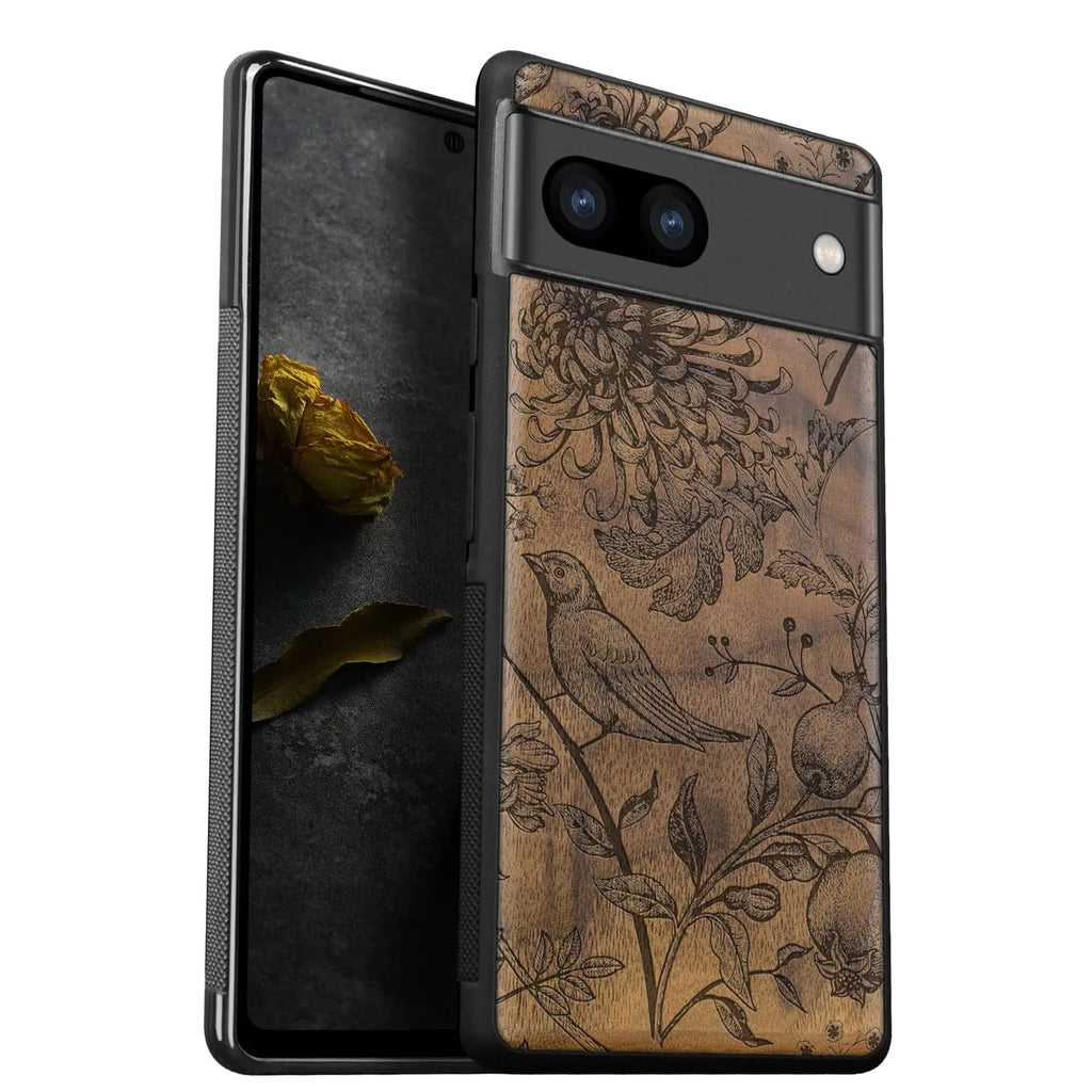 Carveit Wood Case for Pixel 7a Case [Natural Wood & Black Soft TPU] Shockproof Protective Cover Unique & Classy Wooden Phone Case Compatible with Google Pixel 7a Case (The Arts & Crafts-Walnut)