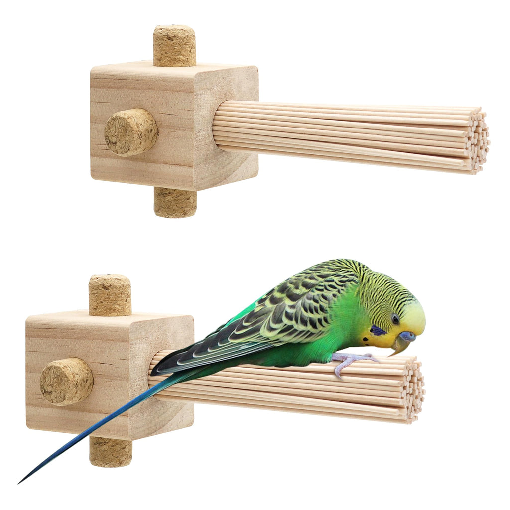 2 Pcs Parrot Chewing Stopper Toy Stand Perches Lollipop Stick Bird Toy Intelligence and Emotions Wood Foraging Toys for Parrots Cage Accessory (Wood-Lollipop 2 Pack)