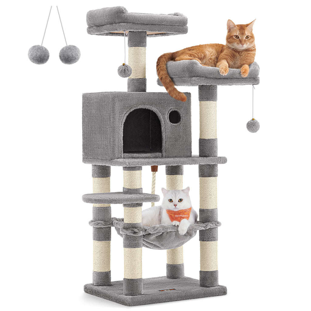 Feandrea Cat Tree 44.1-Inch Cat Tower for Indoor Cats Multi-Level Cat Condo with 11 Scratching Posts 2 Perches Cave Hammock Light Gray UPCT215W01