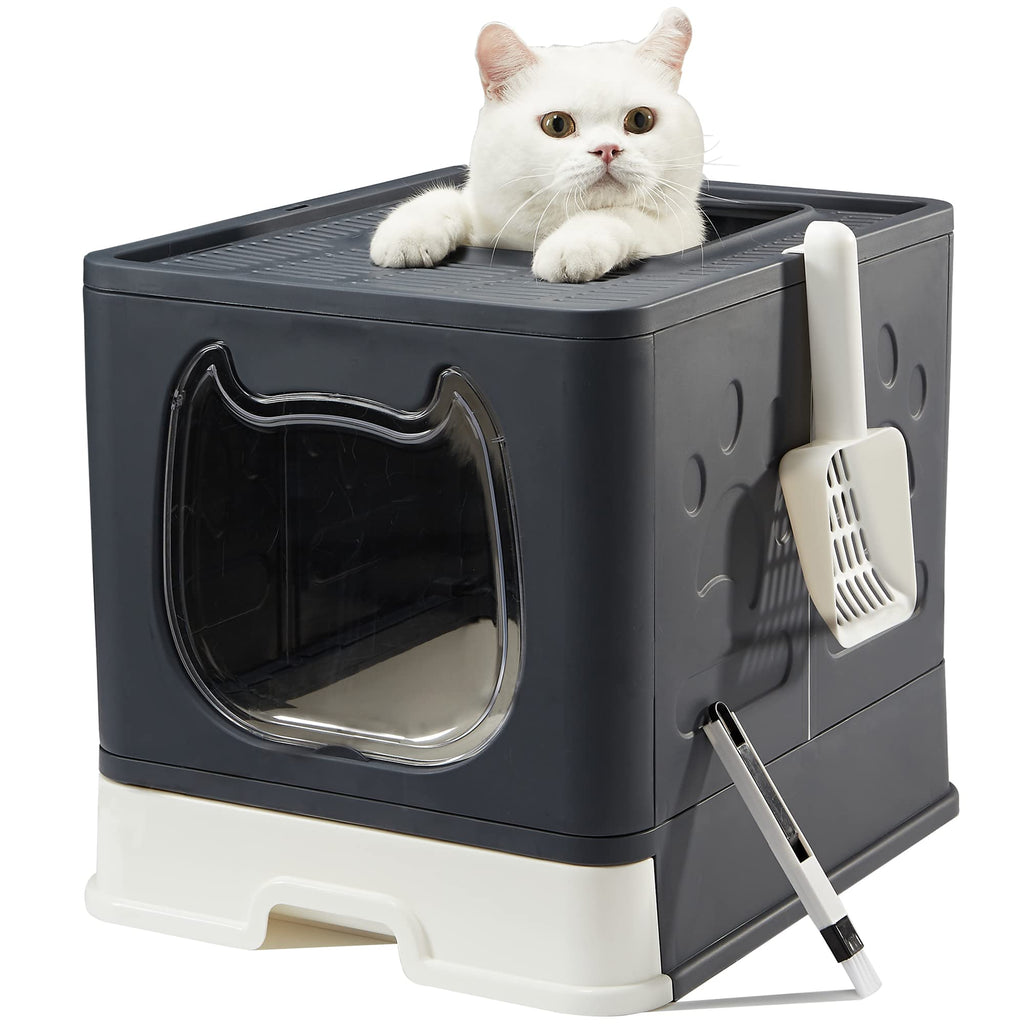 Pawsayes Cat Litter Box with Lid Foldable Enclosed Covered Top Entry Kitten Litter Boxes for Growing Cats Drawer Type Kitty Toilet with in/Out Front Door
