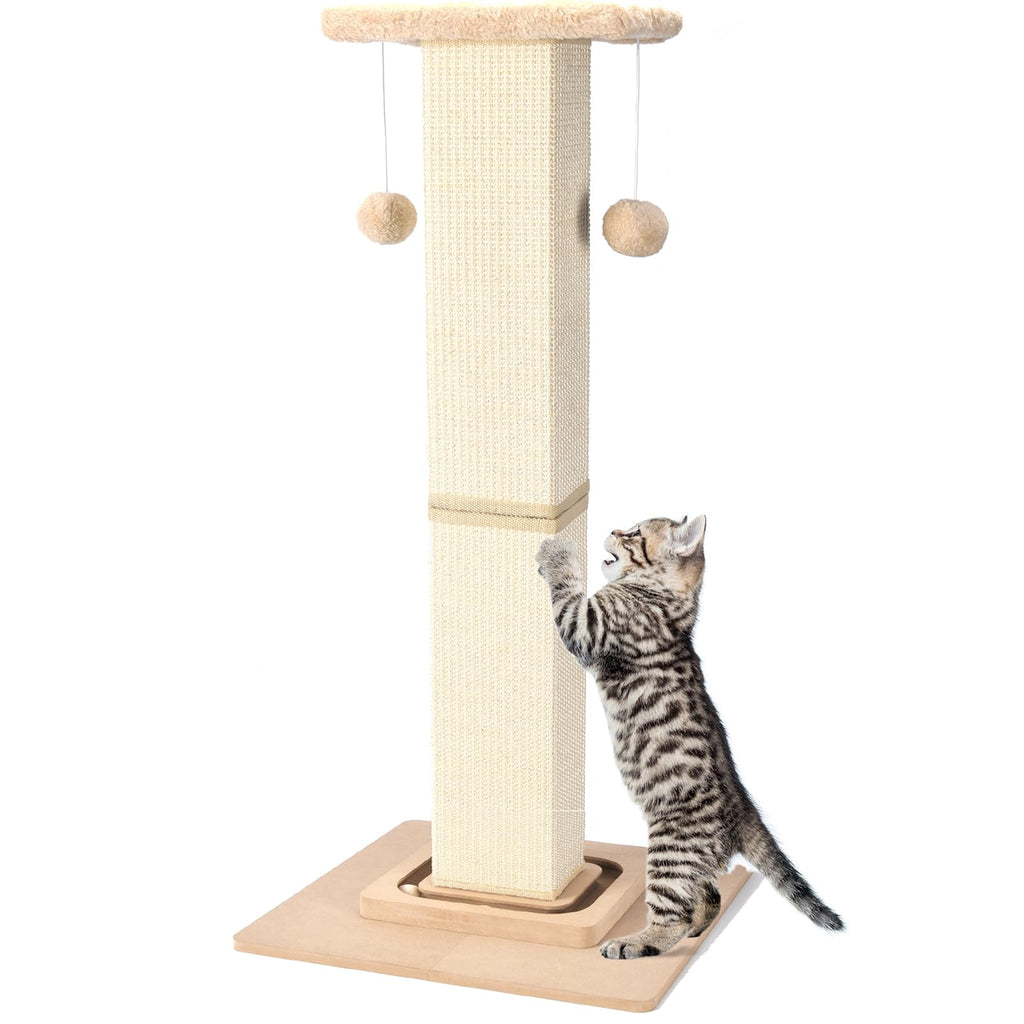 QPK Cat Scratching Post33 Inches Heavy Duty and Thicker Cat Scratching Posts for Indoor Cats AdultsTall Cat Scratching Post with Interactive Toys and Hanging Ball Protect Your Furniture Beige