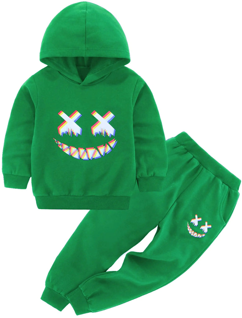 BOMDEALS Toddler Baby Boy Clothes - Halloween Outfits Cartoon Face Print Hoodie Sweatshirt Pants Fall Winter Clothing Set(Green1001201b) - My Store