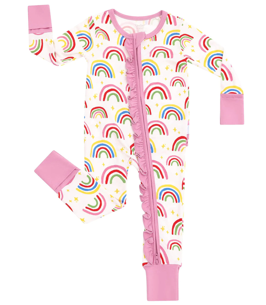 DREAMHALO Baby Girl Romper Long Sleeve Jumpsuit Infant Zipper Outfit Toddler One Piece Clothes Viscose Made from Bamboo Rainbow 6-12 Months - My Store