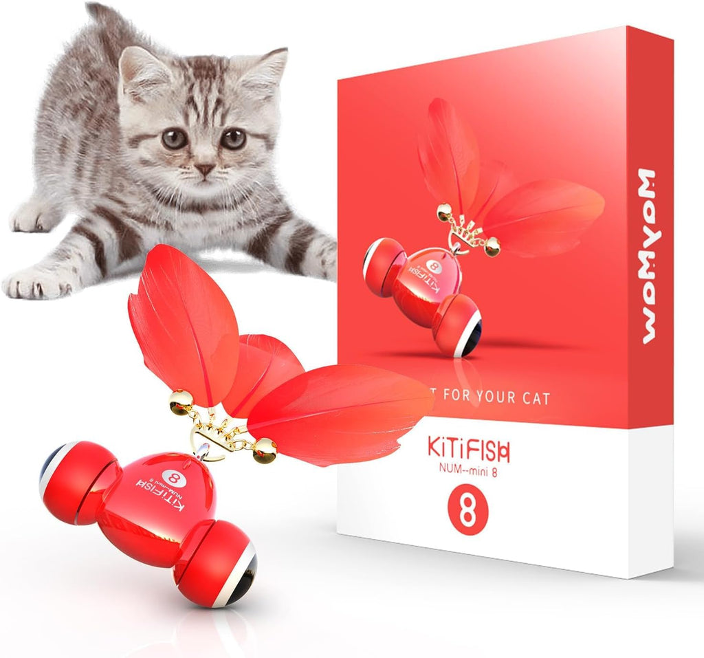 Duasdne Interactive Cat Toys The Kitifish Rechargeable Automatic Cat Toy with Feather and Bell for Indoor Cats Fast Rolling on Thin CarpetMotion Activate Cat Toys - My Store
