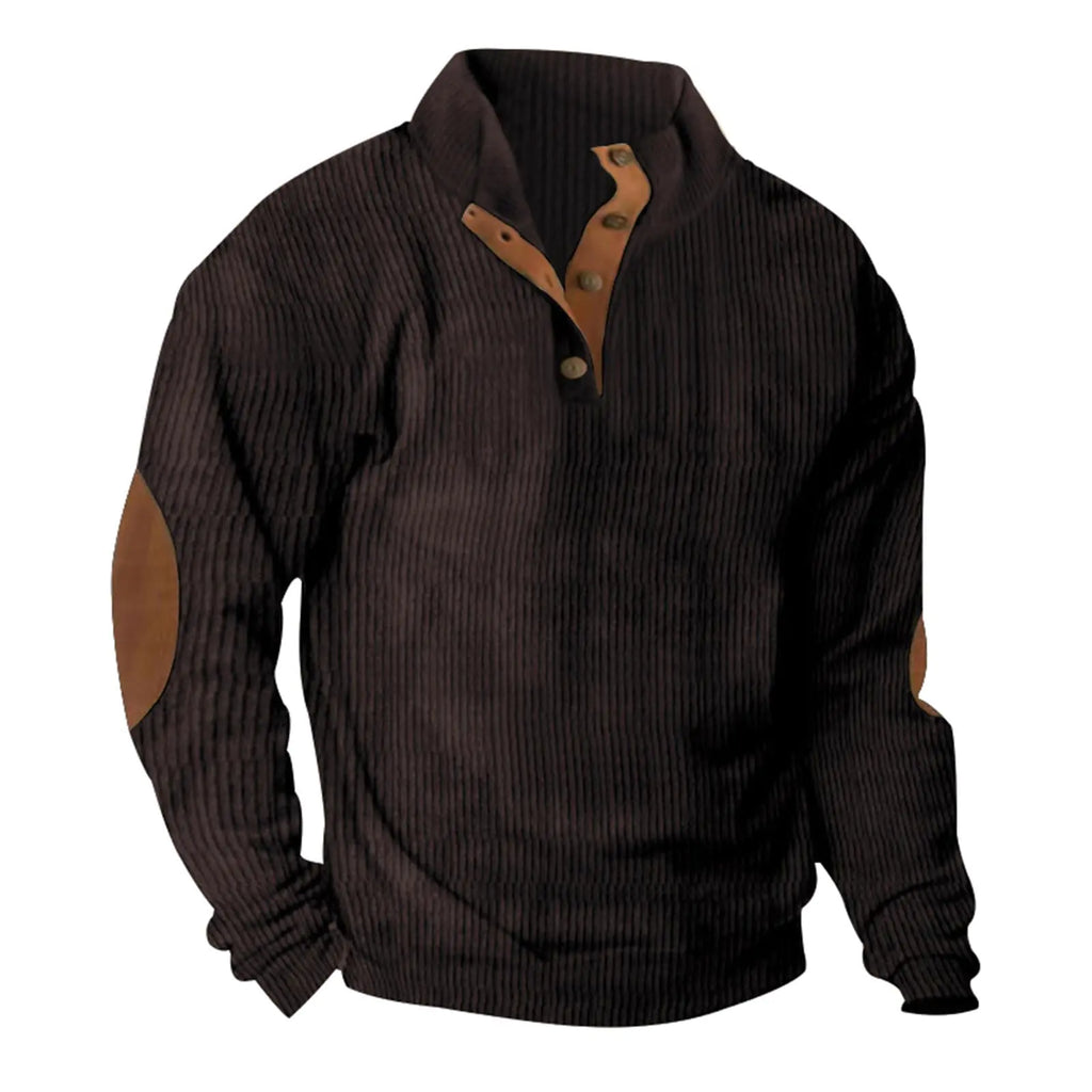 Men Sweatshirt 1/4 Button Stand Collar Corduroy Knit Pullover Sweater Casual Long Sleeve Crewneck Oversized Shirt Top Lightweight Hoodie Men Brown 2XL