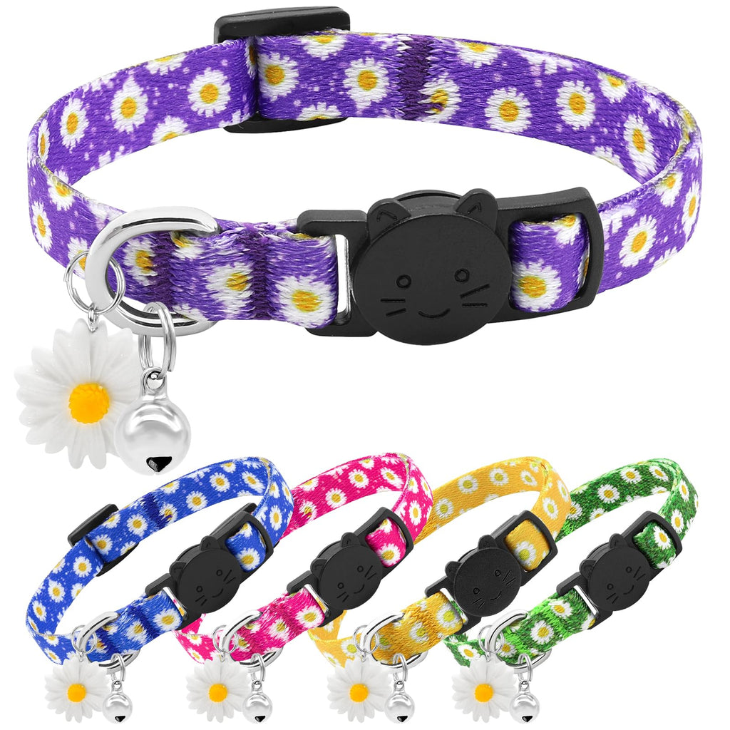 Purple Kitten Collars for Girls Cat Floral Daisy Cat Collar Soft Cotton Breakaway Collars with Daisy Pendant Safety Removable Kitty Collars for Female Cats Male Cats - Purple Daisy Cat Collars