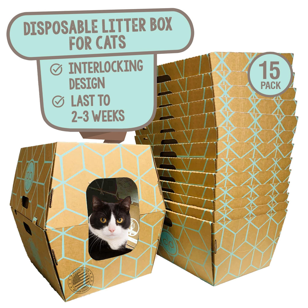 Cats Desire - 15 Trays Disposable Litter Boxes for Cats - Litter Box Fits Large Cats - Water Resistant Cat Litter Box - Made in USA 19" L x17 W x 8.5" H - Enclosed Box