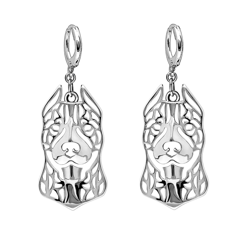 Pit Bull Dog Sterling Silver Earrings by Ginger Lyne Ears Up Puppy Dog Pet Doggie Animal Drop Dangle Paw Print Heart Jewelry for Pit Mom