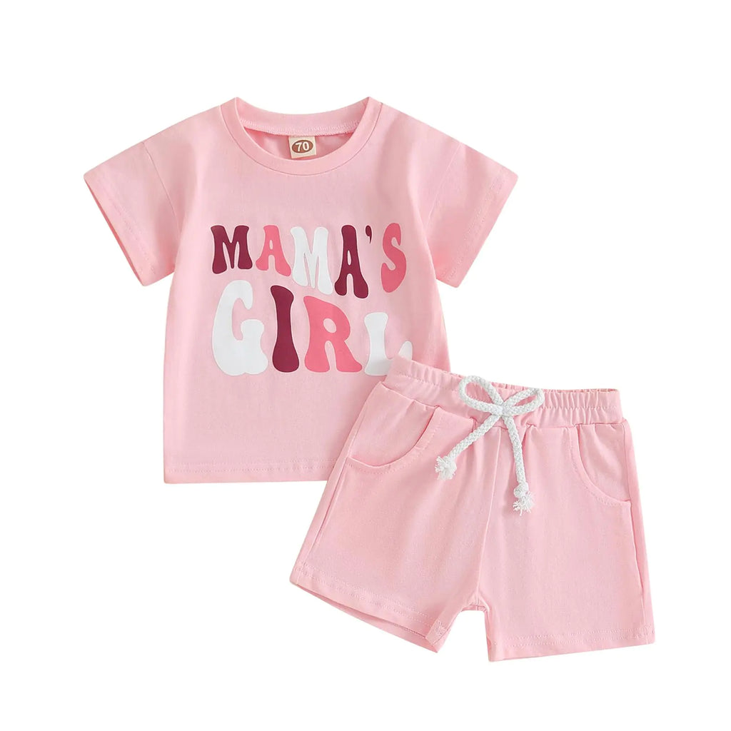 Cevoerf Infant Baby Boy Girl Clothes Set Mamas Boy/Girl Short Sleeve T Shirt Tops Cotton Shorts 2Pcs Summer Outfit (Pink Mamas Girl 3-6 Months) - My Store
