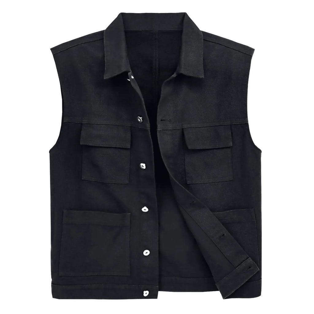 LONGBIDA Mens Denim Vest Casual Slim Fit Sleeveless Jacket Outdoor Jean Vests Black M
