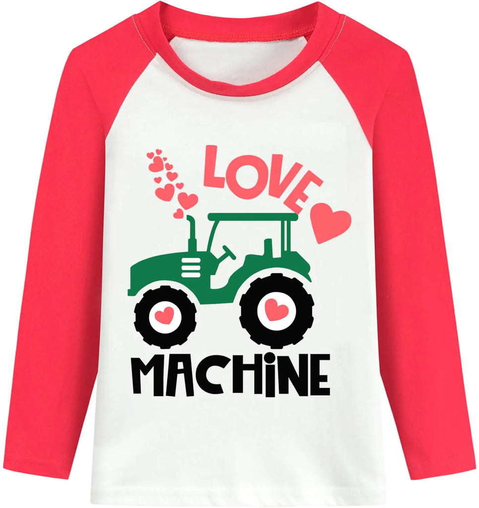 DDSOL Toddler Little Boy Valentine Day T-Shirt Baby Kid Red White Heart Love Machine Print Monster Truck Shirt Raglan Long Sleeve Cotton Tee Tops Clothes Outfit Size 4T - My Store