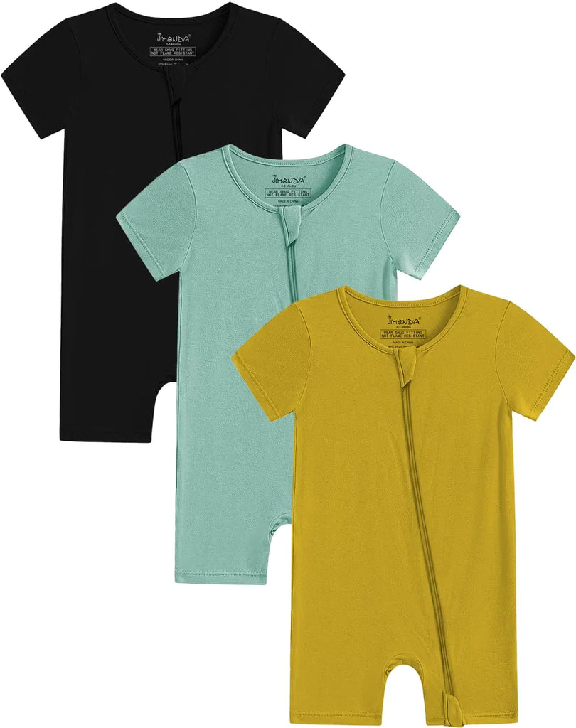 Jimonda Boys Baby Girls Short Sleeve Romper Unisex Baby Footless Pajamas With Viscose 2-Way Zipper Front 3Pcs3-6M - My Store