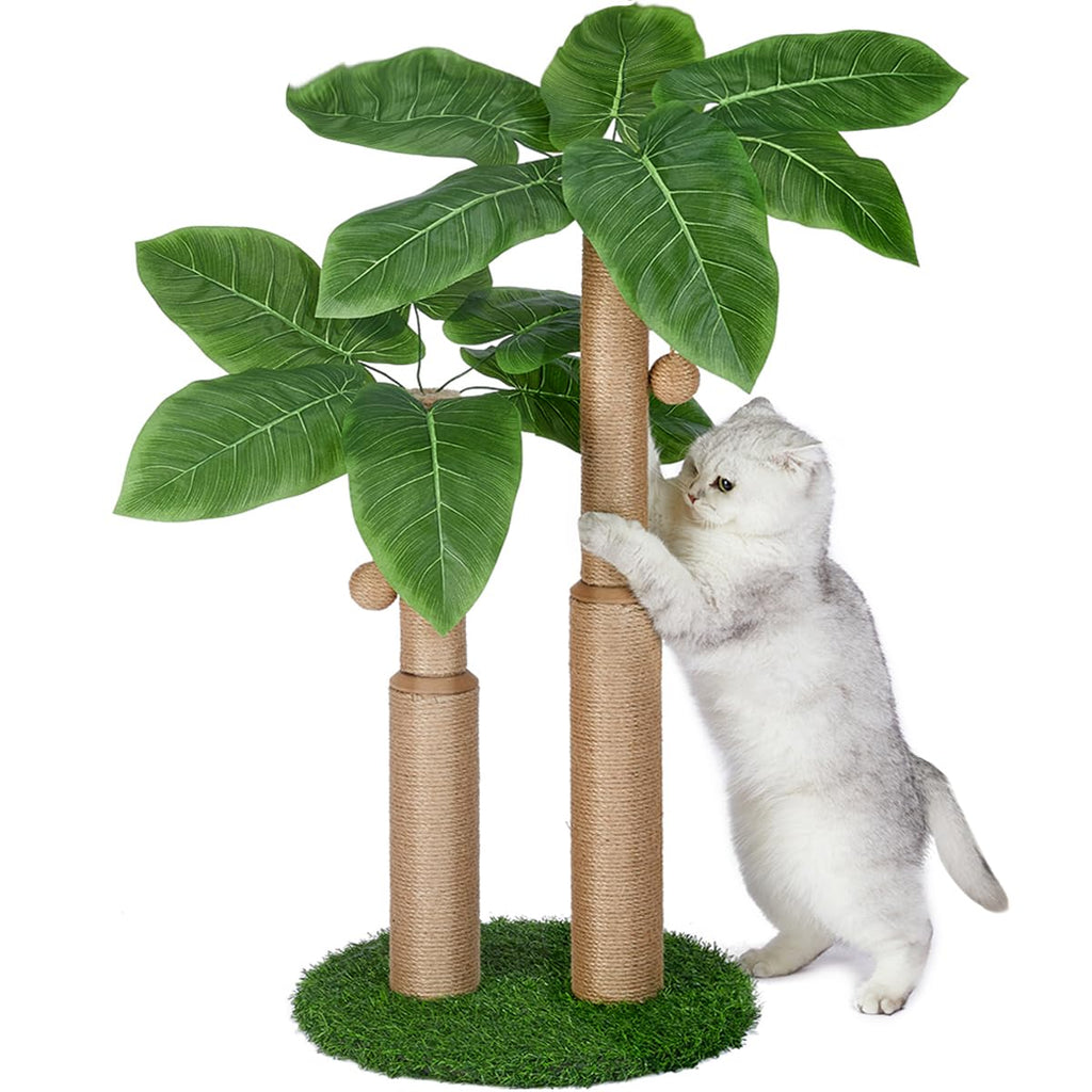 LEMONDA 29.7inch Cat Scratching PostCat Scratcher Cat Tree with 2 Sisal Scratching Poles & 2 Interactive Dangling BallsCats Scratching Posts for Indoor Kitten & Adult Cats (2 Posts Banana Tree)